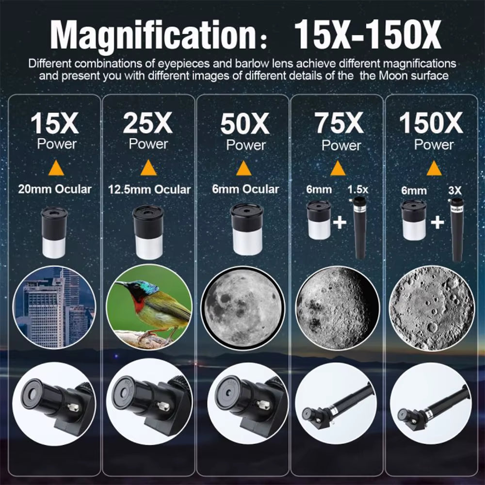 ALLFOCUS 150X Astronomical Telescope , 70Mm Aperture Refractor Portable Travel Telescope with Phone Adapter &Wireless Remote