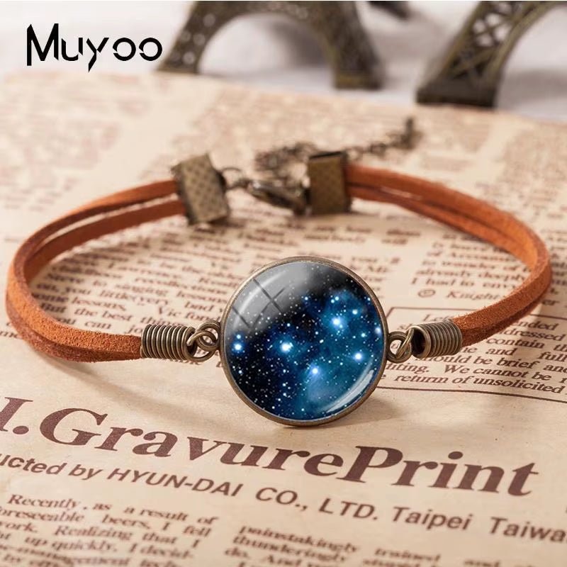 2018 New Galaxy Astronomy Bracelets Thors Helmet Nebula Leather Bracelet Art Glass Dome Photo Jewelry