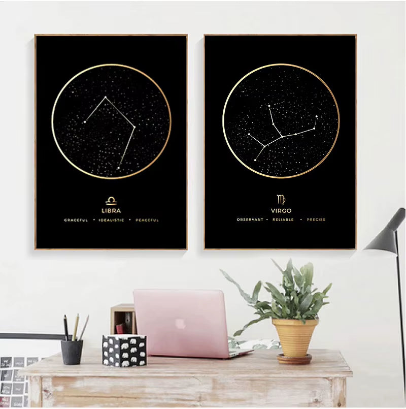 Constellation Fashion Zodiac Astronomy Wall Art Nursery Print Canvas Painting Nordic Kid Decoration Picture Home Decor