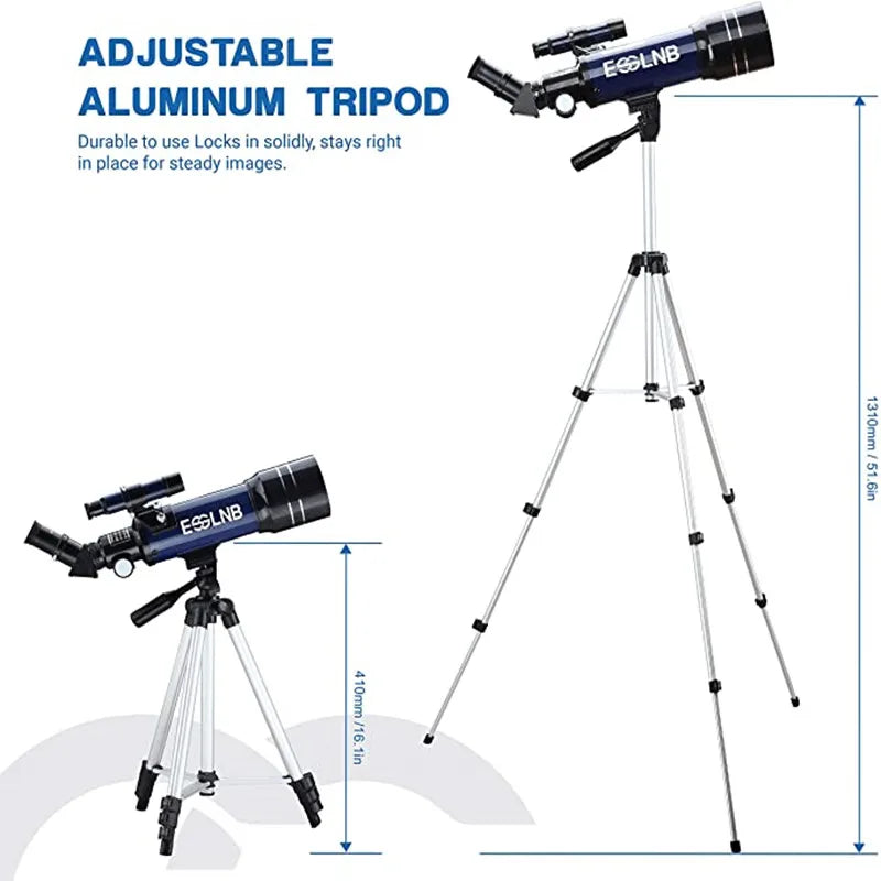 70Mm Aperture Refractor Telescopes (15X-180X) for Astronomy Beginners, Portable Travel Telescope with Phone Adapter