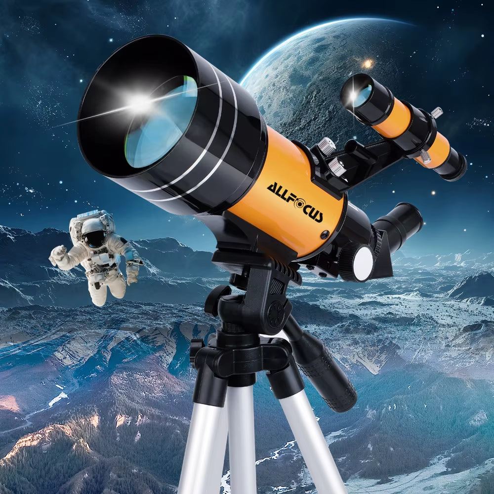 ALLFOCUS 150X Astronomical Telescope , 70Mm Aperture Refractor Portable Travel Telescope with Phone Adapter &Wireless Remote